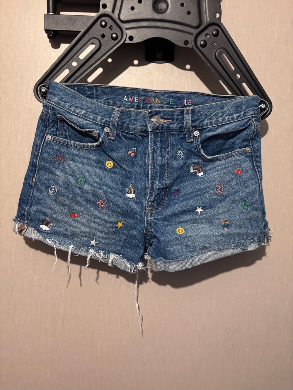 American Eagle Outfitters Blue Embroidered Denim Shorts PRIDE